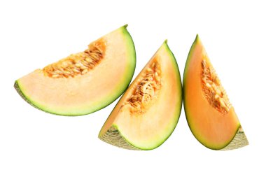Kavun kavunu Japon meyvesi kırpma yolu ile izole edilmiş, beyaz arka planda gölge yok.