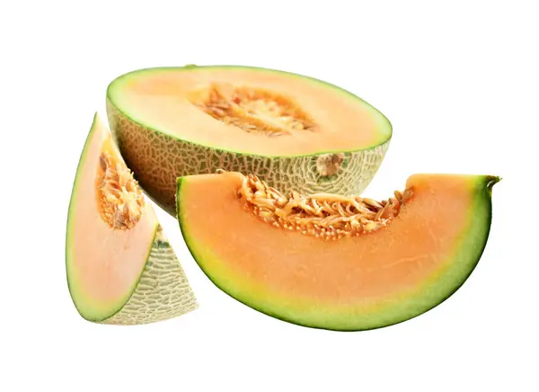 Kantaloupe Melon Japanska Frukt Isolerad Med Klippning Väg Ingen Skugga — Stockfoto