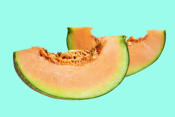 Cantaloupe Melon Japanese Fruit Isolated Clipping Path Shadow Green Background — Stock Photo, Image