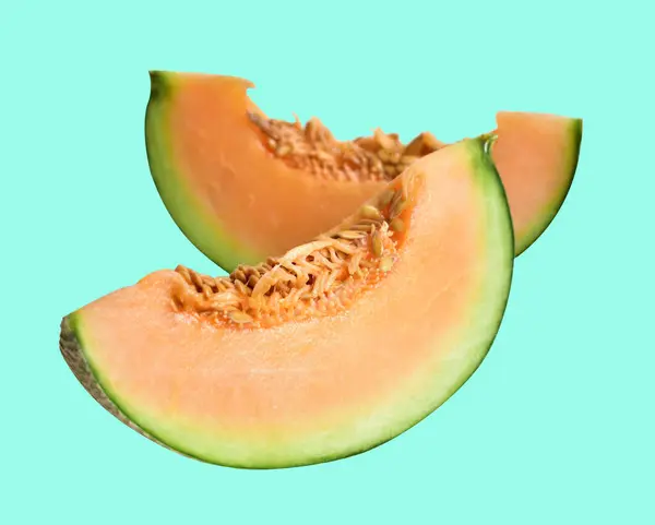 Cantaloupe Melon Japanese Fruit Isolated Clipping Path Shadow Green Background — Stock Photo, Image