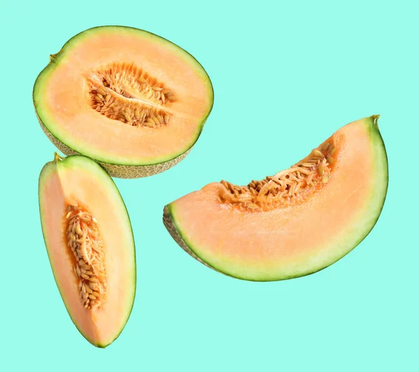 Melon Melonowy Owoce Japońskie Izolowane Ścieżką Wycinania Bez Cienia Zielonym — Zdjęcie stockowe