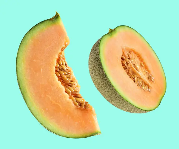 Melon Melonowy Owoce Japońskie Izolowane Ścieżką Wycinania Bez Cienia Zielonym — Zdjęcie stockowe