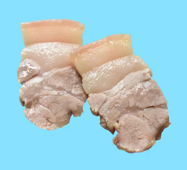 Βραστή Κοιλιά Χοιρινό Κρέας Φέτα Κομμάτι Που Απομονώνονται Ψαλίδισμα Διαδρομή — Φωτογραφία Αρχείου