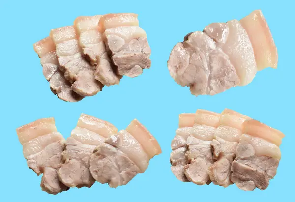 Gekookte Buik Varkensvlees Plak Stuk Geïsoleerd Met Clipping Pad Geen — Stockfoto