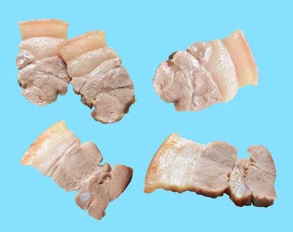 Boiled Belly Pork Meat Slice Piece Isolated Clipping Path Shadow — Stock Photo, Image