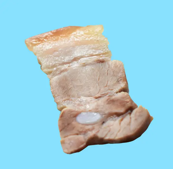 Pancia Bollita Carne Maiale Fetta Pezzo Isolato Con Percorso Ritaglio — Foto Stock