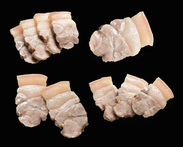 Gotowane Mięso Wieprzowe Brzucha Plasterek Lub Kawałek Izolowany Ścieżką Wycinania — Zdjęcie stockowe
