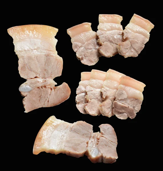 Boiled Belly Pork Meat Slice Piece Isolated Clipping Path Shadow — Stock Photo, Image