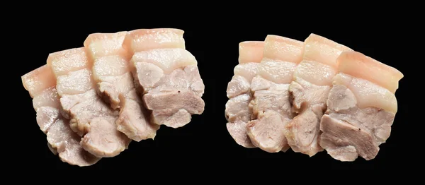 蒸熟的肚肉片或带有切碎路径的肉片 无黑色背景阴影 烹调配料 — 图库照片