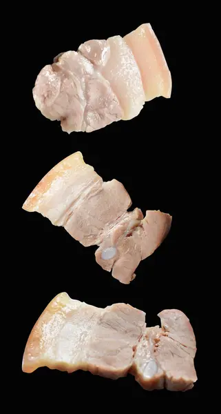 Gekochter Bauch Schweinefleisch Scheibe Oder Stück Isoliert Mit Clipping Pfad — Stockfoto