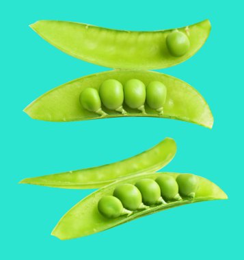 Yeşil bezelyeler kırpma yolu ile izole edilmiş, arka planda hiç gölge yok, yemek malzemesi