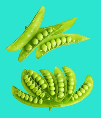 Yeşil bezelyeler kırpma yolu ile izole edilmiş, arka planda hiç gölge yok, yemek malzemesi