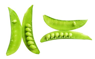 Kırpma yolu olan yeşil bezelyeler, beyaz arkaplanda gölge yok, yemek malzemesi