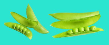 Yeşil bezelyeler kırpma yolu ile izole edilmiş, arka planda hiç gölge yok, yemek malzemesi