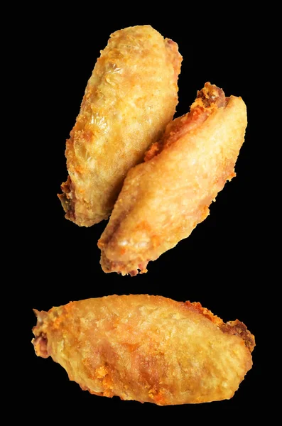 Fried Chicken Wing Isolated Clipping Path Shadow Black Background Fast — Stock Photo, Image