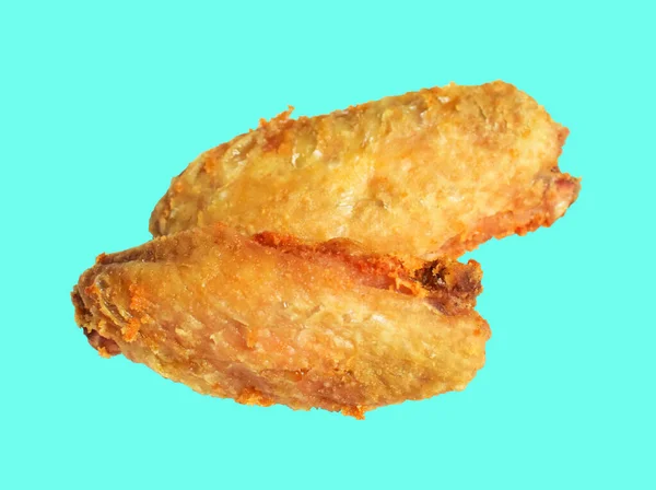 Fried Chicken Wing Isolated Clipping Path Shadow Mint Background Fast — Stock Photo, Image