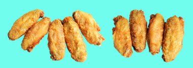 Kızarmış tavuk kanadı kırpma yolu ile izole edilmiş, arka planda hiç gölge yok, fast food