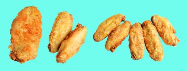 Kızarmış tavuk kanadı kırpma yolu ile izole edilmiş, arka planda hiç gölge yok, fast food