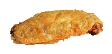 Kızarmış tavuk kanadı kırpma yolu ile izole edilmiş, beyaz arka planda gölge yok, fast food
