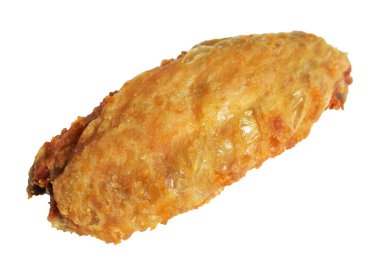 Kızarmış tavuk kanadı kırpma yolu ile izole edilmiş, beyaz arka planda gölge yok, fast food