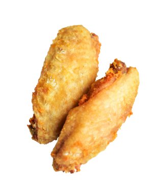 Kızarmış tavuk kanadı kırpma yolu ile izole edilmiş, beyaz arka planda gölge yok, fast food