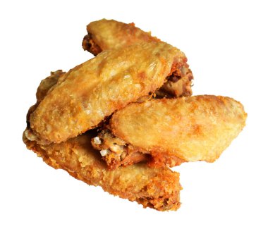 Kızarmış tavuk kanadı kırpma yolu ile izole edilmiş, beyaz arka planda gölge yok, fast food
