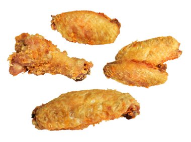 Kızarmış tavuk kanadı kırpma yolu ile izole edilmiş, beyaz arka planda gölge yok, fast food