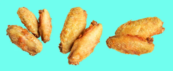 Fried Chicken Wing Isolated Clipping Path Shadow Mint Background Fast — Stock Photo, Image