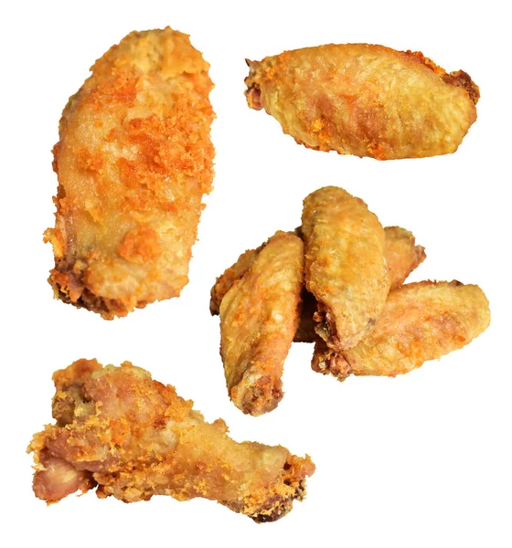 Stekt Kyckling Vinge Isolerad Med Klippning Väg Ingen Skugga Vit — Stockfoto