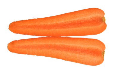Kesme yolu olan havuç, beyaz arka planda gölge yok, taze çiğ sebze.