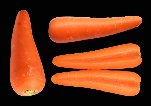 Морква Ізольована Відсічним Контуром Тіні Чорному Тлі Свіжі Сирі Овочі — стокове фото