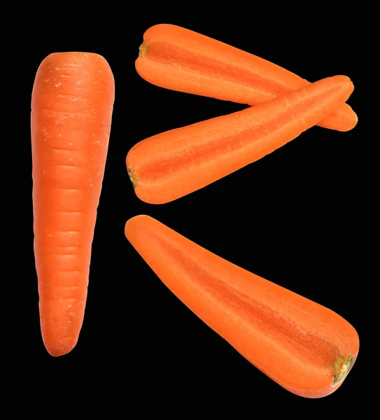 Морква Ізольована Відсічним Контуром Тіні Чорному Тлі Свіжі Сирі Овочі — стокове фото