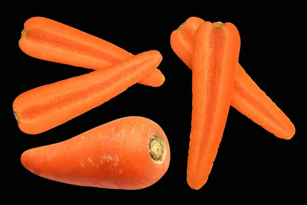 Морковь Изолирована Обрезкой Пути Тени Черном Фоне Свежие Сырые Овощи — стоковое фото