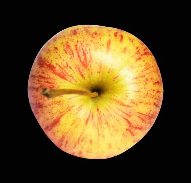 Kırmızı Gala elması kırpma yolu ile izole edilmiş, siyah arka planda gölge yok, taze meyve