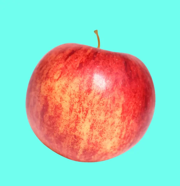 Червоне Гала Яблуко Ізольоване Відсічним Контуром Тіні Зеленому Фоні Свіжі — стокове фото