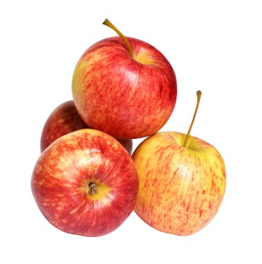 Kırmızı Gala elması kırpma yolu ile izole edilmiş, beyaz arka planda gölge yok, taze meyve
