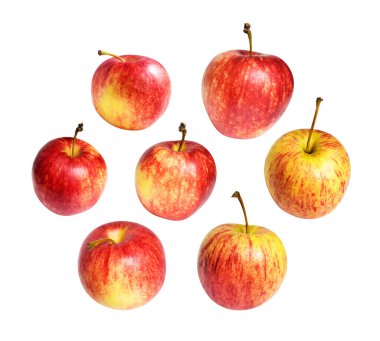 Kırmızı Gala elması kırpma yolu ile izole edilmiş, beyaz arka planda gölge yok, taze meyve