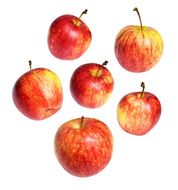 Kırmızı Gala elması kırpma yolu ile izole edilmiş, beyaz arka planda gölge yok, taze meyve