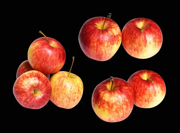 Червоне Гала Яблуко Ізольоване Відсічним Контуром Тіні Чорному Фоні Свіжі — стокове фото