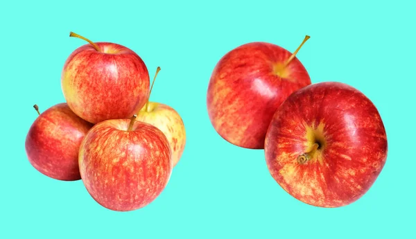 Червоне Гала Яблуко Ізольоване Відсічним Контуром Тіні Зеленому Фоні Свіжі — стокове фото