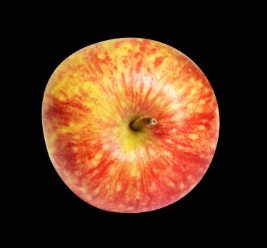 Kırmızı Gala elması kırpma yolu ile izole edilmiş, siyah arka planda gölge yok, taze meyve