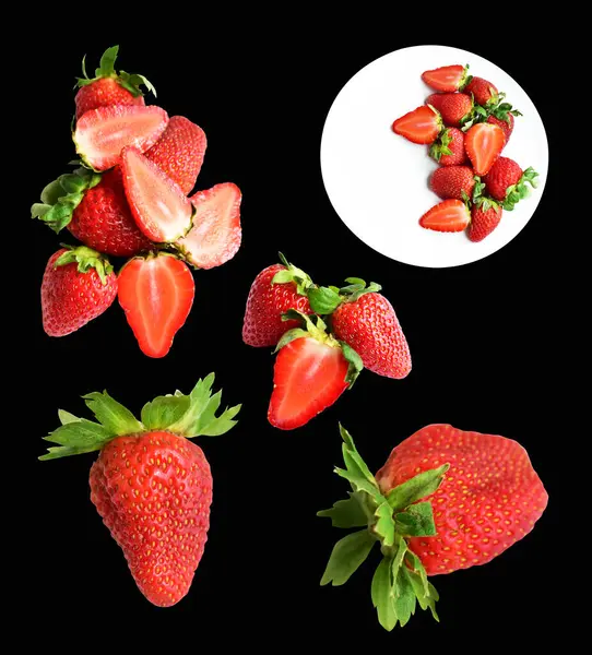 Strawberry Isolated Clipping Path Shadow Black Background Healthy Fresh Fruit — Stock Photo, Image