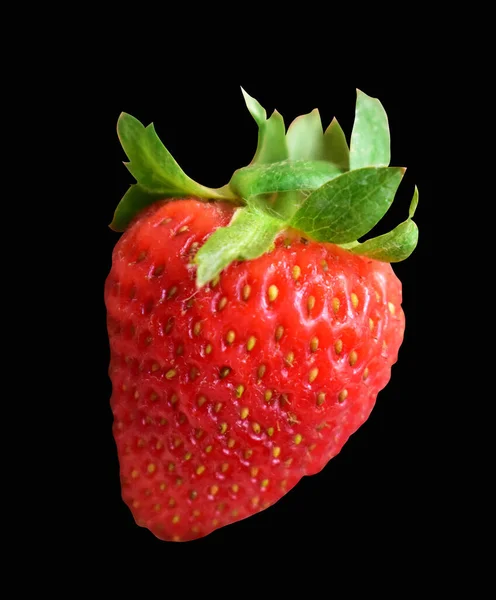 Truskawka Odizolowana Ścieżką Bez Cienia Czarnym Tle Zdrowe Świeże Owoce — Zdjęcie stockowe