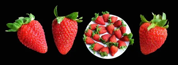 Strawberry Isolated Clipping Path Shadow Black Background Healthy Fresh Fruit — Stock Photo, Image