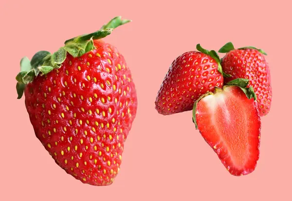 Erdbeere Isoliert Mit Schnittpfad Ohne Schatten Rosa Hintergrund Gesunde Frische — Stockfoto