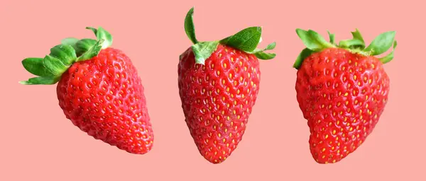 草莓与修剪路径分离 无粉红色背景阴影 健康新鲜水果 生红草莓 — 图库照片