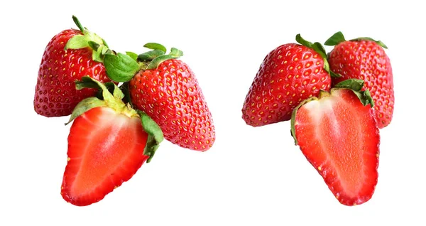 草莓与剪枝路径隔离 无白色背景阴影 健康新鲜水果 生红草莓 — 图库照片