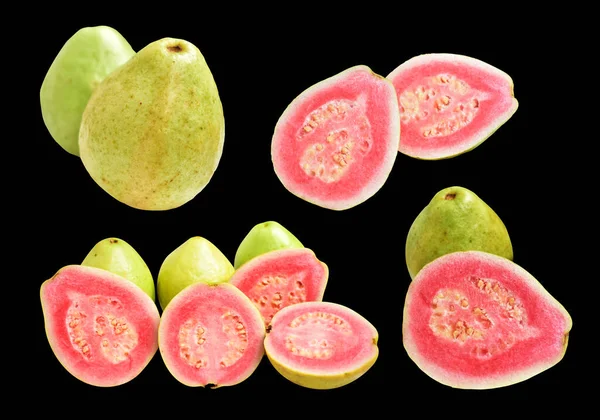 stock image Pink or red Gauva fruit isolated with clipping path in black background, no shadow, healthy tropical fresh fruit