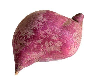 Kesme yolu ile izole edilmiş mor tatlı patates, beyaz arka planda gölge yok, sağlıklı yiyecekler