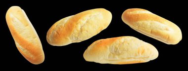 Kırpma yolu ile izole edilmiş ekmek, siyah arkaplanda gölge yok, geleneksel ekmek 